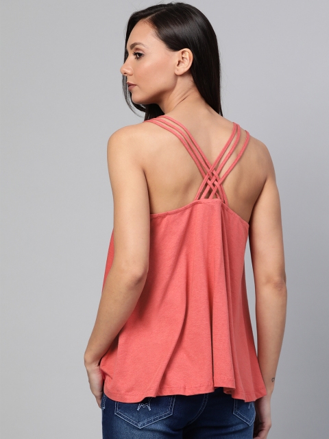 

Roadster Women Peach-Coloured Solid Styled Back Top