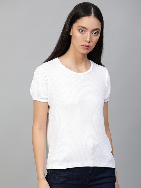 

Roadster Women White Ribbed Top