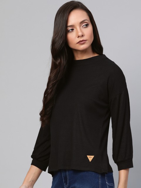 

Roadster Women Black Ribbed Top