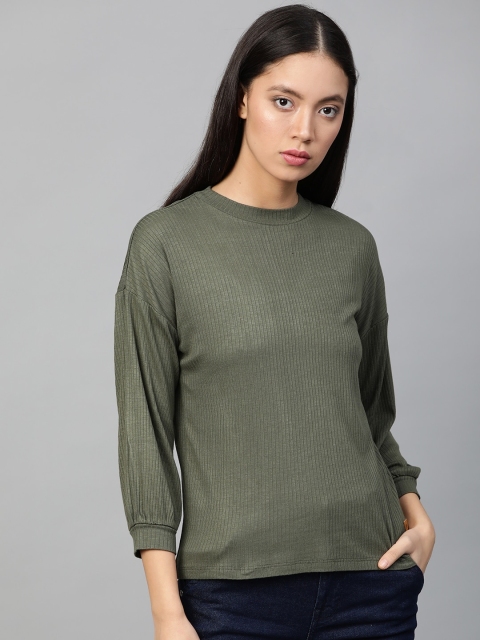 

Roadster Women Olive Green Ribbed Top