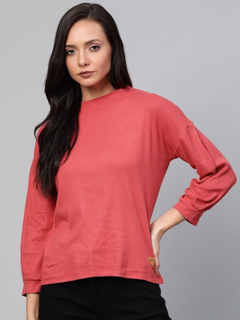 

Roadster Women Peach-Coloured Ribbed Top
