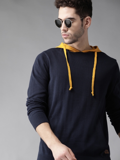 

Roadster Men Navy Blue Solid Hooded Pullover
