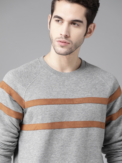 Men Grey Melange Solid Sweatshirt