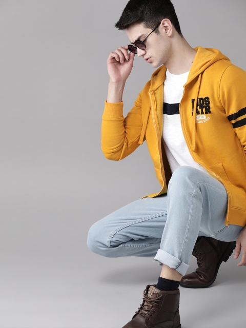 

Roadster Men Mustard Yellow Solid Hooded Sweatshirt
