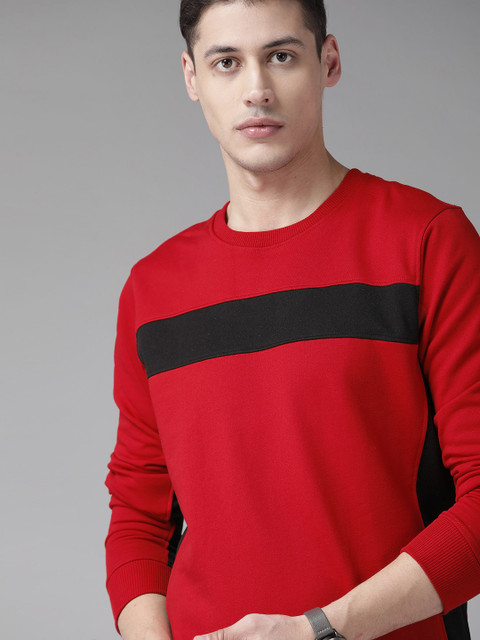 

Roadster Men Red & Black Solid Sweatshirt