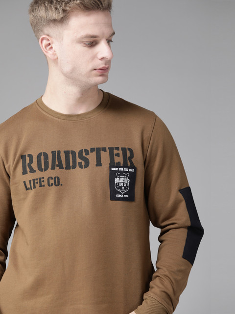 

Roadster Men Olive Brown & Black Brand Logo Printed Sweatshirt