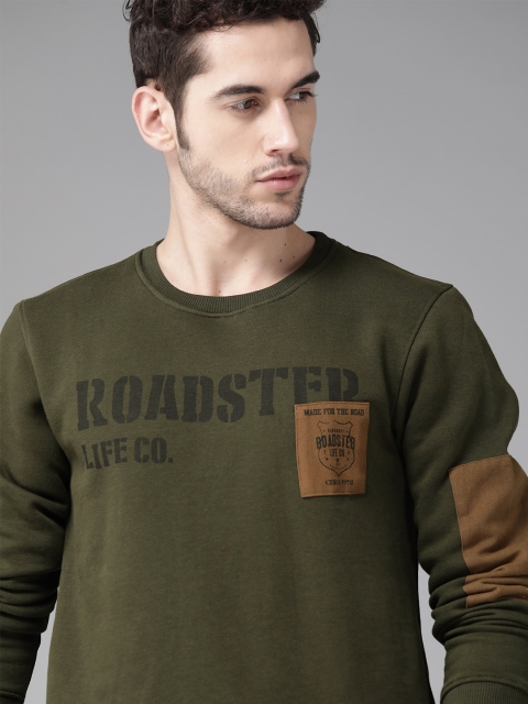 

Roadster Men Olive Green & Black Brand Logo Printed Sweatshirt