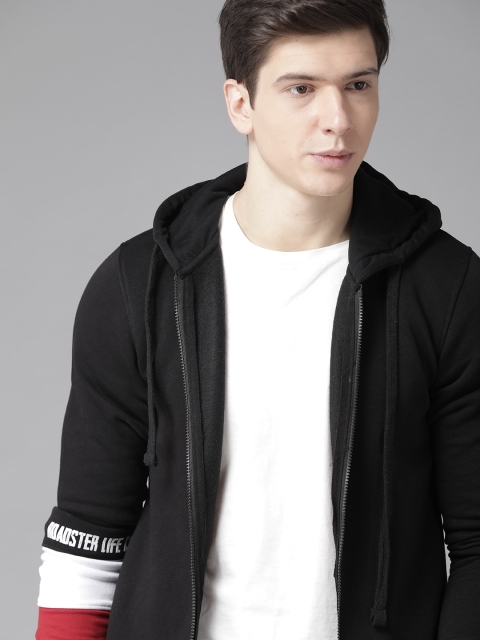 

Roadster Men Black & White Solid Hooded Sweatshirt
