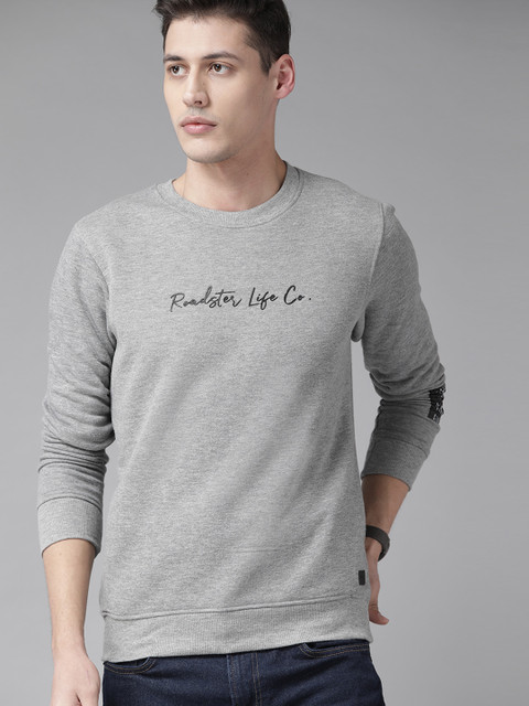 

Roadster Men Grey Melange Solid Sweatshirt