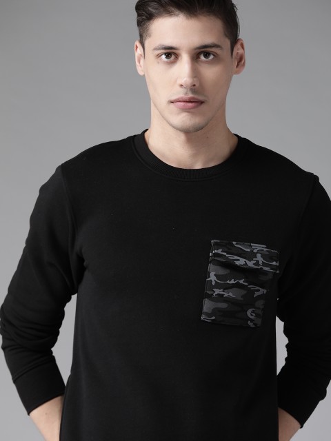 

Roadster Men Black Solid Sweatshirt