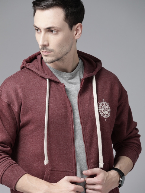 

Roadster Men Red Solid Hooded Sweatshirt