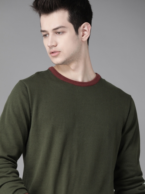 

Roadster Men Olive Green Solid Pullover Sweater