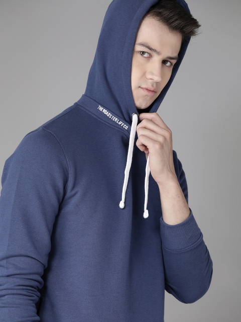 

Roadster Men Blue Solid Hooded Sweatshirt