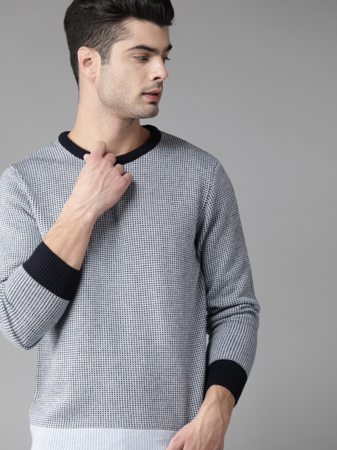 

Roadster Men Blue Self Design Pullover Sweater