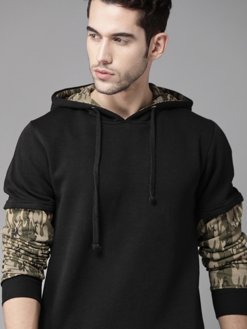

Roadster Men Black Solid Hooded Sweatshirt