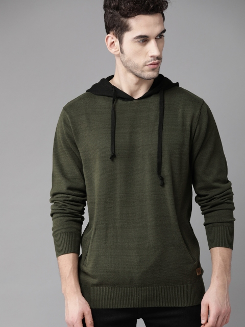 

Roadster Men Olive Green Solid Sweater