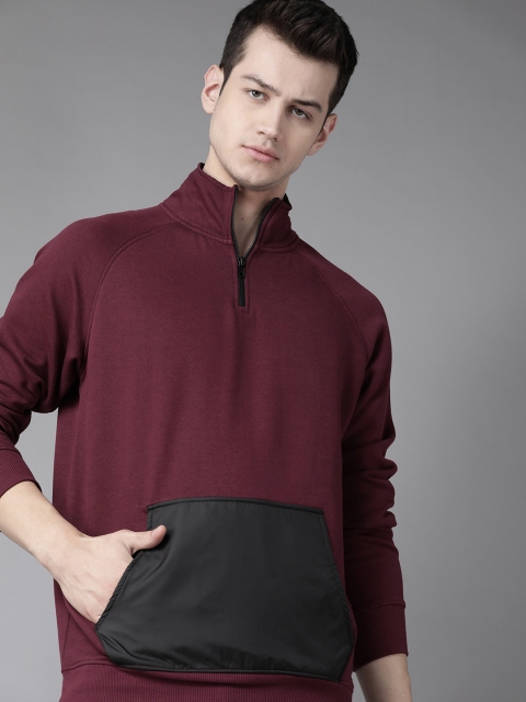 

Roadster Men Burgundy & Charcoal Grey Colourblocked Sweatshirt
