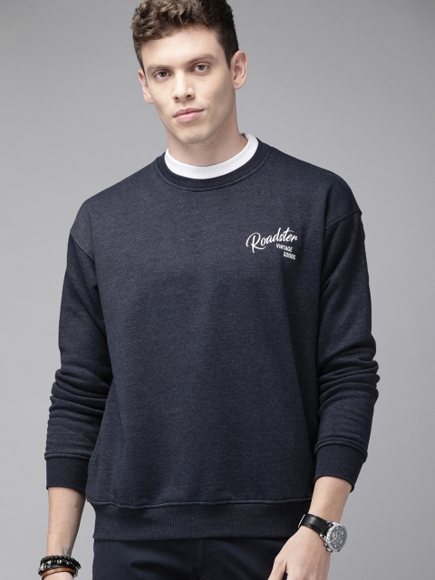 

Roadster Men Navy Blue & White Solid Sweatshirt
