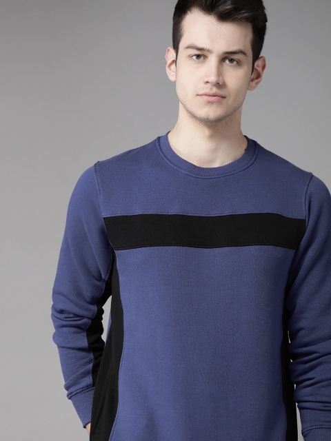 

Roadster Men Blue & Black Colourblocked Sweatshirt