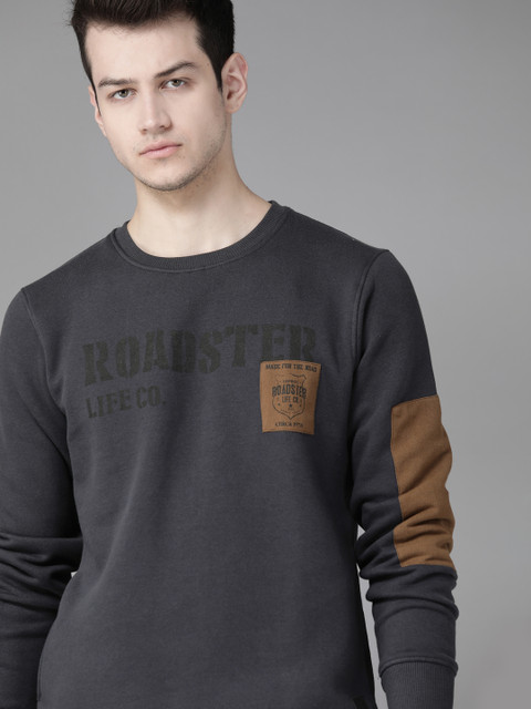 

Roadster Men Navy Blue & Black Brand Logo Printed Sweatshirt