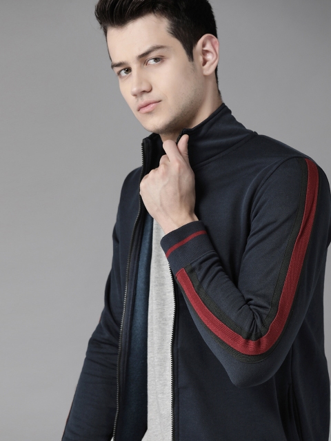 

Roadster Men Navy Blue Solid Front-Open Sweatshirt