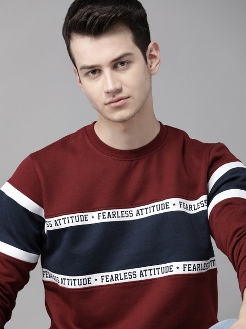 

Roadster Men Maroon & Navy Blue Colourblocked Sweatshirt