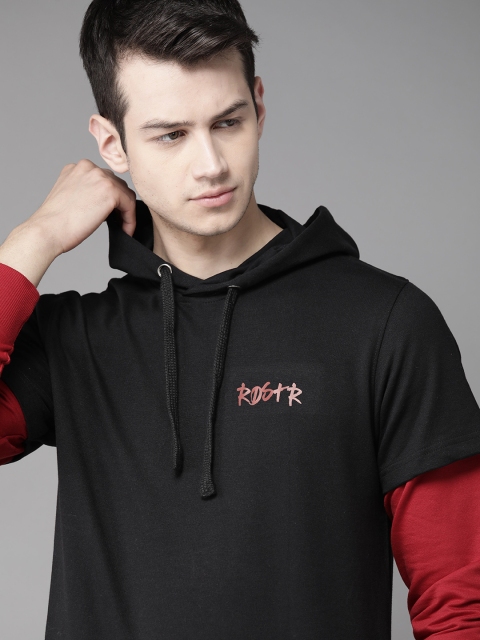 

Roadster Men Black Solid Hooded Sweatshirt