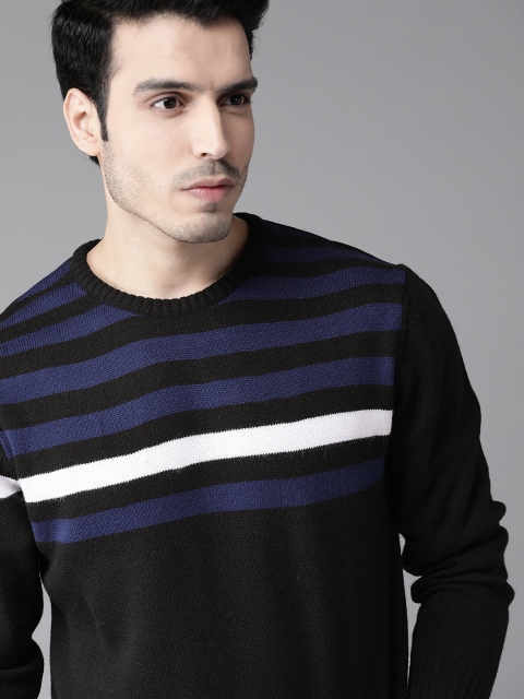 

Roadster Men Black & Purple Striped Acrylic Sweater