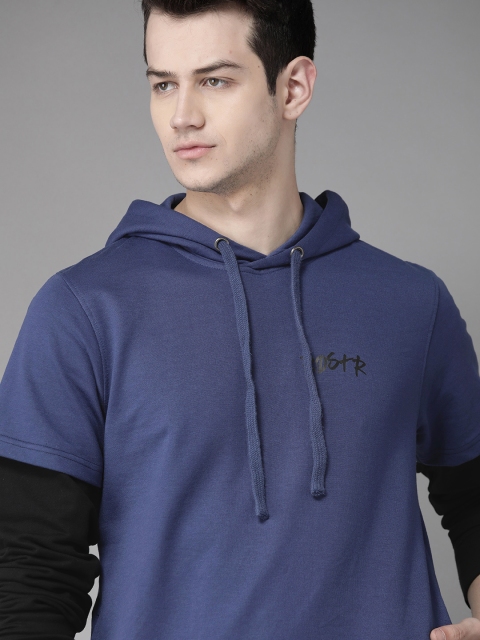 

Roadster Men Blue Solid Hooded Sweatshirt