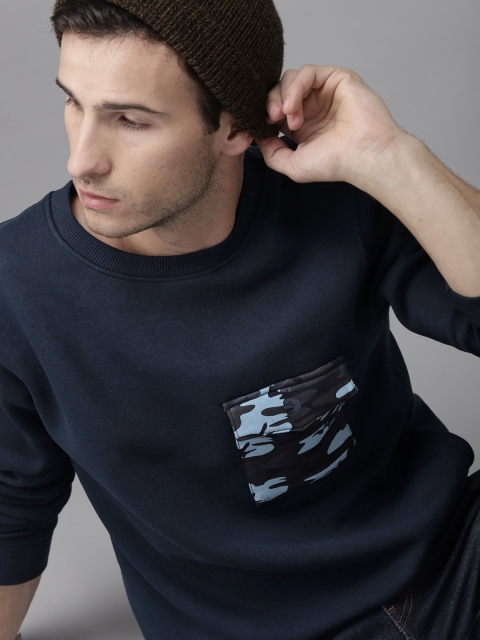 

Roadster Men Navy Blue Solid Sweatshirt