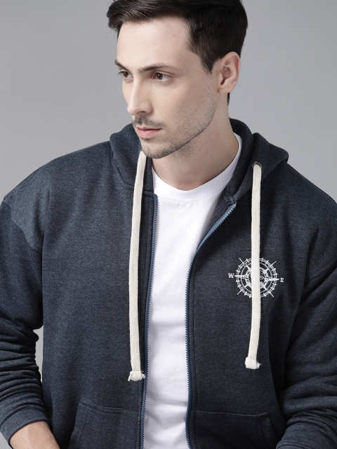 

Roadster Men Navy Blue Solid Hooded Sweatshirt