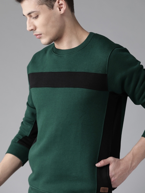 

Roadster Men Green & Black Solid Sweatshirt