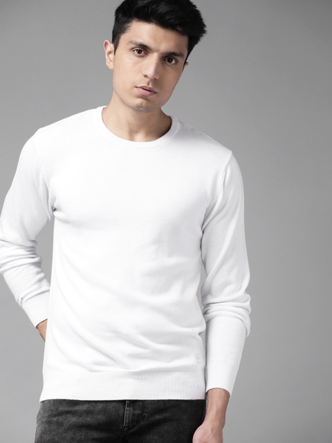 

Roadster Men White Solid Pullover