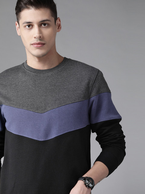 

Roadster Men Black & Charcoal Grey Colourblocked Sweatshirt