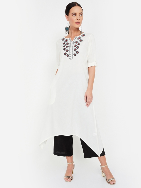 

Melange by Lifestyle Women Off-White & Black Yoke Design Embroidered A-Line Kurta