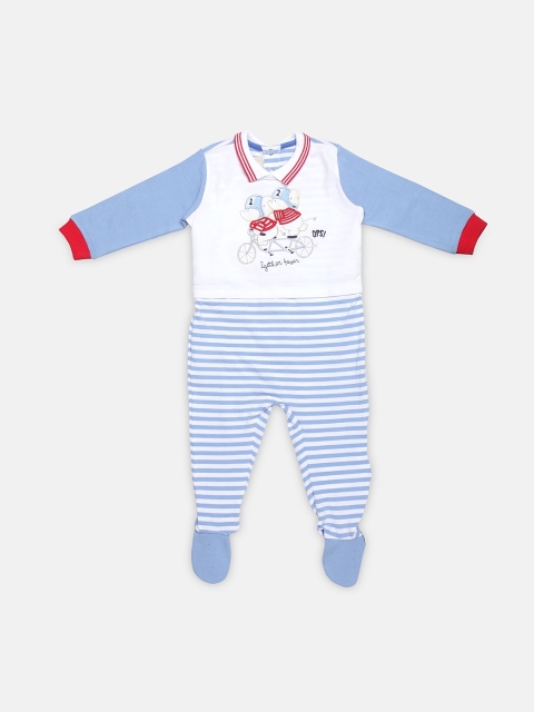 

Chicco Infant Boys White & Blue Striped Nappy Opening Babysuit