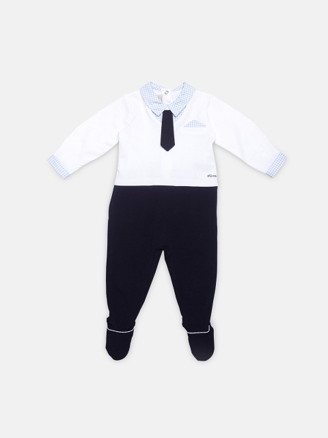 

Chicco Infant Boys White & Navy Blue Colourblocked Sleepsuit