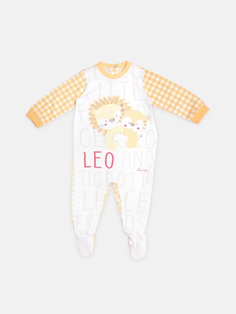 

Chicco Infant Kids White & Yellow Checked Leg Opening Sleepsuit