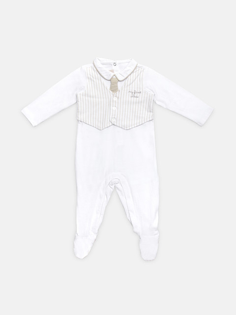 

Chicco Infant Boys White & Beige Solid Leg Opening Babysuit