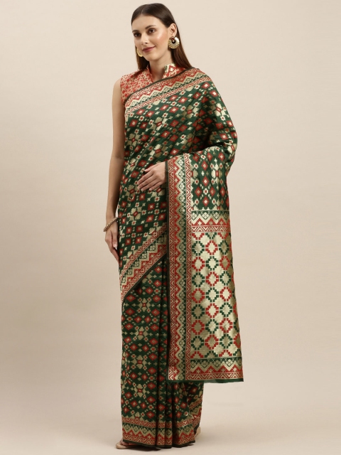 

SHAVYA Green & Gold-Toned Pure Silk Woven Design Banarasi Saree