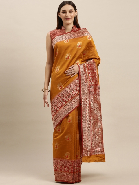 

SHAVYA Rust Orange & Red Pure Silk Woven Design Banarasi Saree