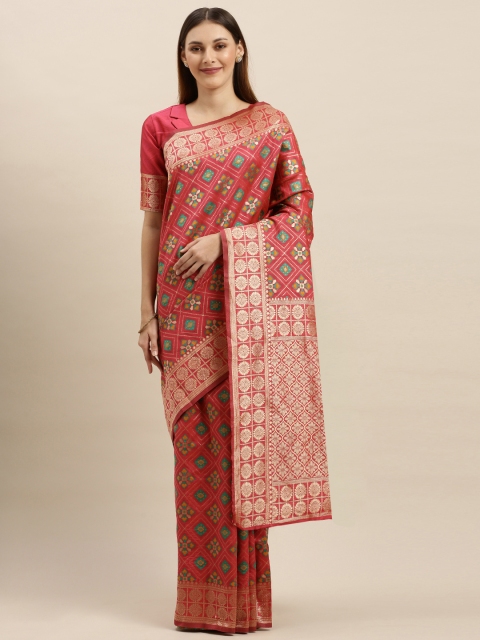 

SHAVYA Fuchsia Pink & Turquoise Blue Pure Silk Woven Design Banarasi Saree