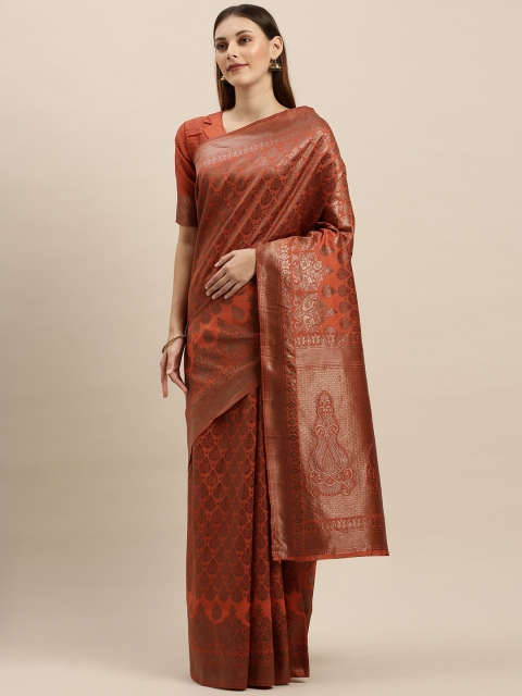 

SHAVYA Rust Pure Silk Woven Design Banarasi Saree