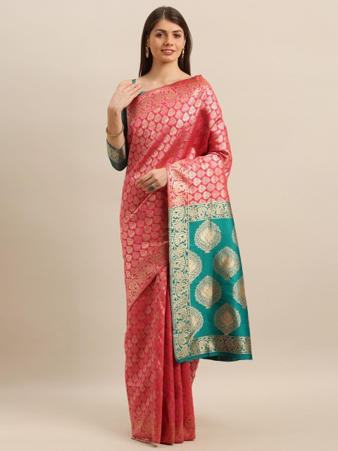 

SHAVYA Pink & Gold-Toned Pure Silk Woven Design Banarasi Saree