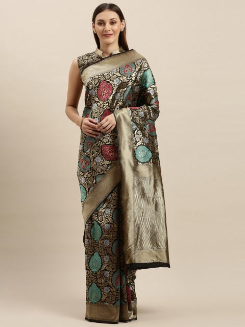 

SHAVYA Black & Golden Pure Silk Woven Design Banarasi Saree