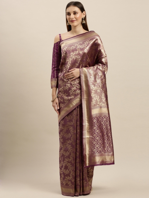 

SHAVYA Mauve & Gold-Toned Pure Silk Woven Design Banarasi Saree