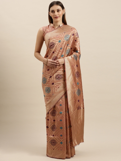 

SHAVYA Pink & Gold-Toned Pure Silk Woven Design Banarasi Saree