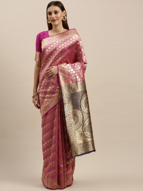 

SHAVYA Pink & Gold-Toned Pure Silk Woven Design Banarasi Saree