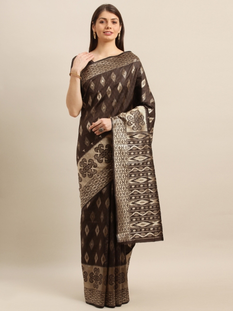 

SHAVYA Brown & Gold-Toned Pure Silk Woven Design Banarasi Saree