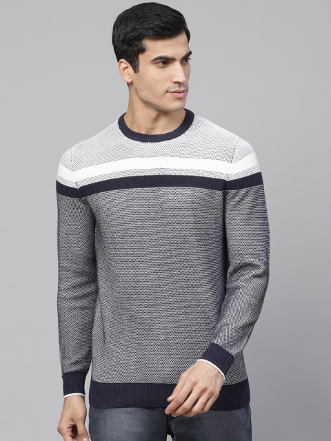 

Marks & Spencer Men Navy Blue & White Colourblocked Pullover Sweater